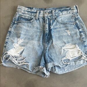 American Eagle High Rise Mom Shorts 2 Distressed Denim Jean Cutoff Blue